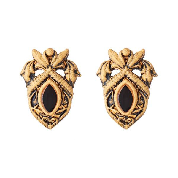 Kriaa Antique Gold Plated Opaque Stone Stud Earrings - 1312223A