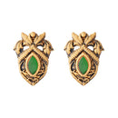 Kriaa Green Opaque Stone Antique Gold Stud Earrings - 1312223B