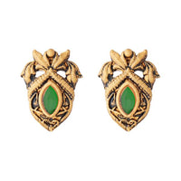Kriaa Green Opaque Stone Antique Gold Stud Earrings - 1312223B