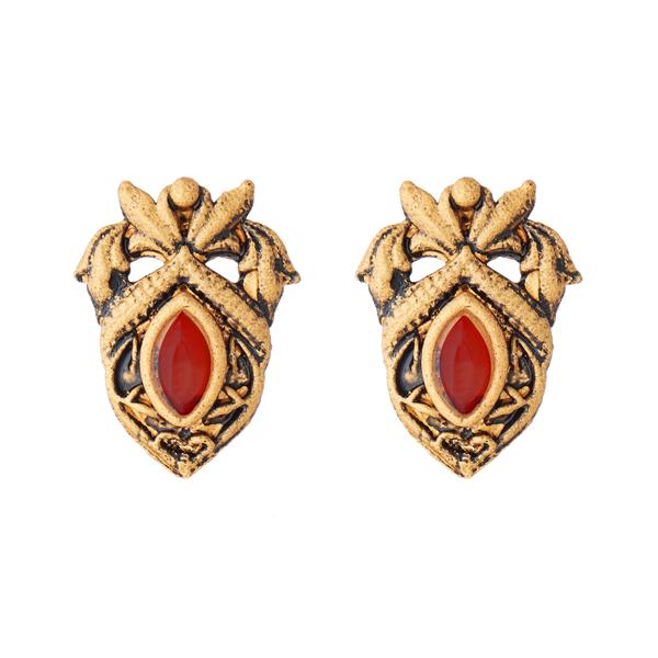 Kriaa Antique Gold Plated Opaque Stone Stud Earrings - 1312223C
