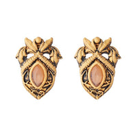 Kriaa Opaque Stone Antique Gold Plated Stud Earrings - 1312223D