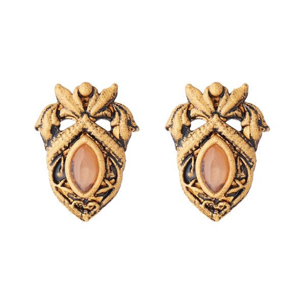 Kriaa Opaque Stone Antique Gold Plated Stud Earrings - 1312223D