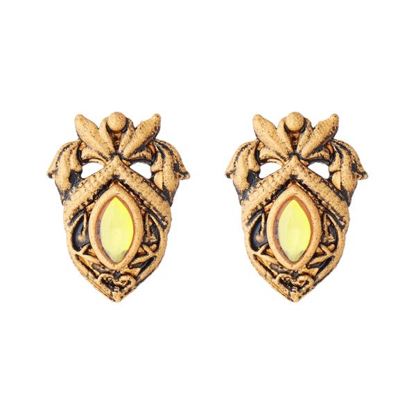 Kriaa Antique Gold Plated Opaque Stone Stud Earrings - 1312223E