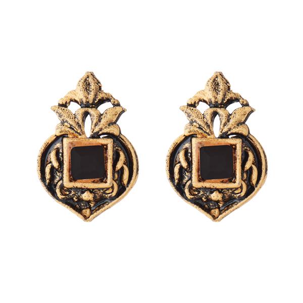 Kriaa Antique Gold Plated Opaque Stone Stud Earrings - 1312224A