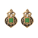 Kriaa Opaque Stone Antique Gold Plated Stud Earrings - 1312224B