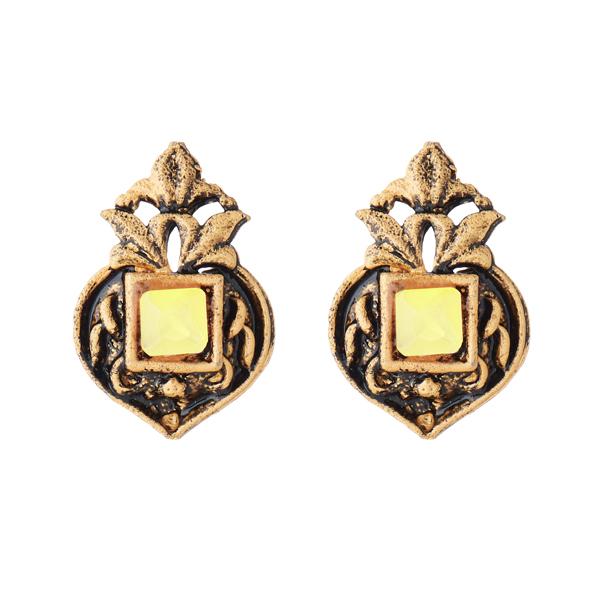 Kriaa Antique Gold Plated Opaque Stone Stud Earrings - 1312224E