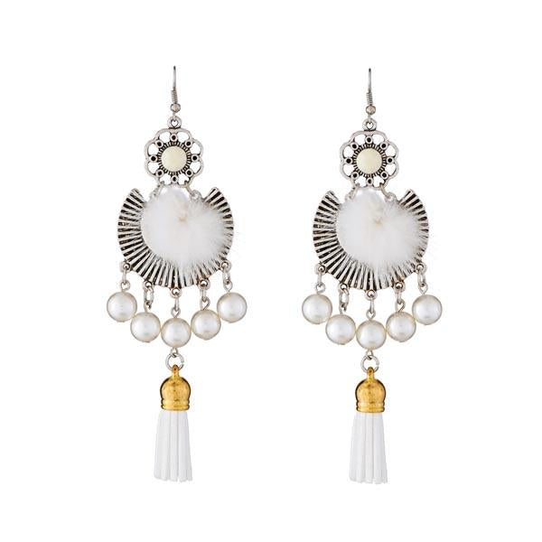 Jeweljunk 2 Tone Plated White Thread Earrings - 1312301C