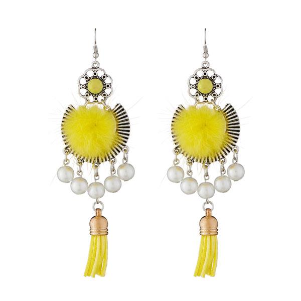 Jeweljunk Yellow Thread Rhodium Plated Earrings - 1312301E