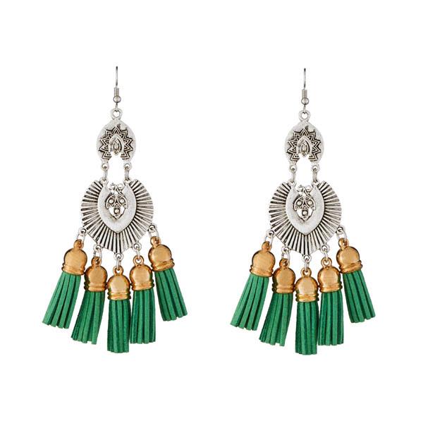 Tip Top Fashions 2 Tone Plated Green Thread Earrings - 1312302C