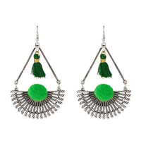 Tip Top Fashions Green Thread Rhodium Plated Earrings - 1312304B