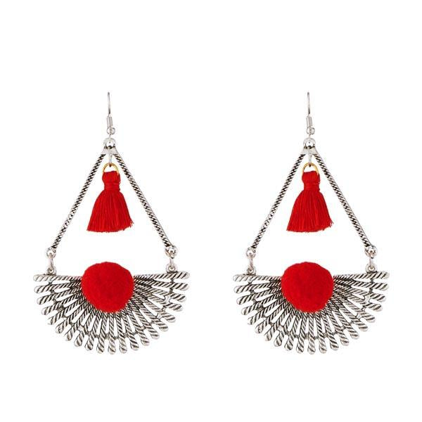 Tip Top Fashions Rhodium Plated Maroon Thread Earrings - 1312304C