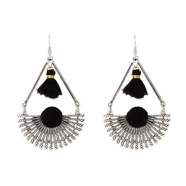 Tip Top Fashions Rhodium Plated Black Thread Earrings - 1312304E