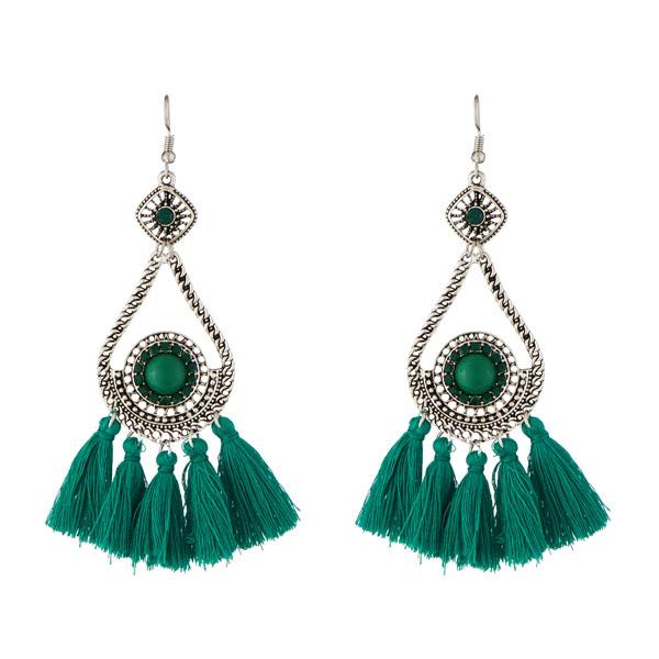 Jeweljunk Green Thread Rhodium Plated Earrings - 1312305A