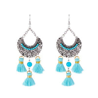Jeweljunk Blue Beads Rhodium Plated Thread Earrings - 1312306C