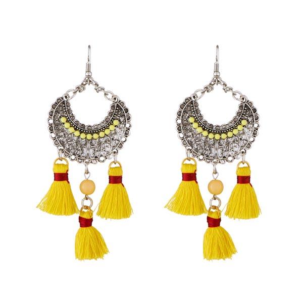 Jeweljunk Yellow Beads Rhodium Plated Thread Earrings - 1312306E