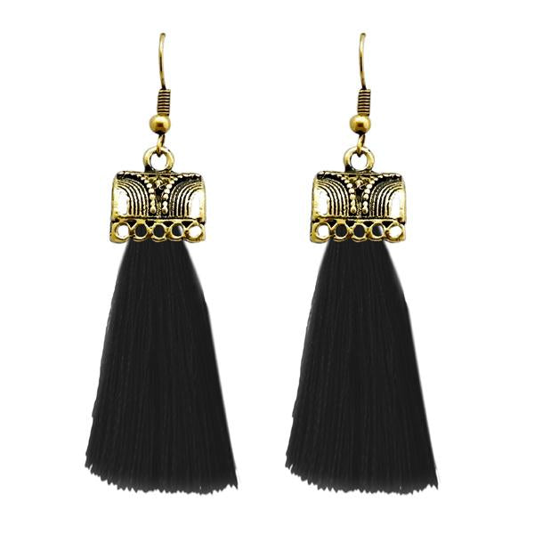 Jeweljunk Silver Plated Black Thread Earrings - 1312309C