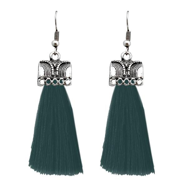 Jeweljunk Green Thread Silver Plated Earrings - 1312310E