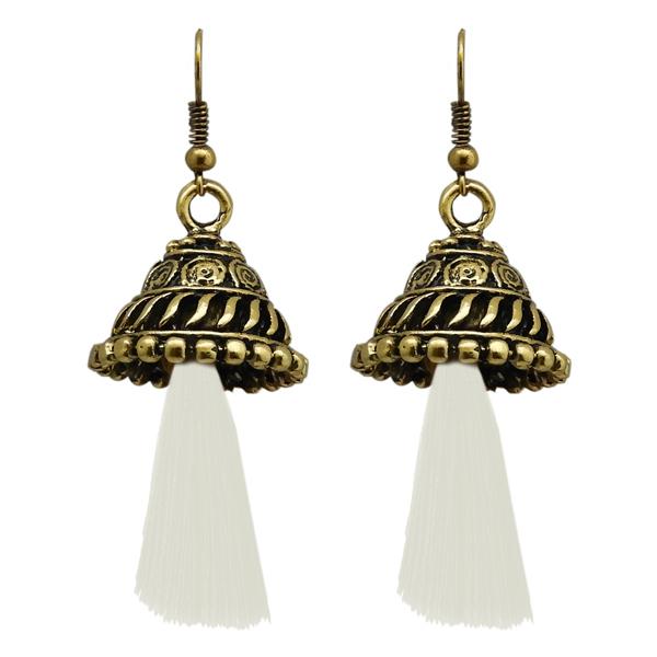 Jeweljunk White Thread Antique Gold Plated Earrings - 1312311A