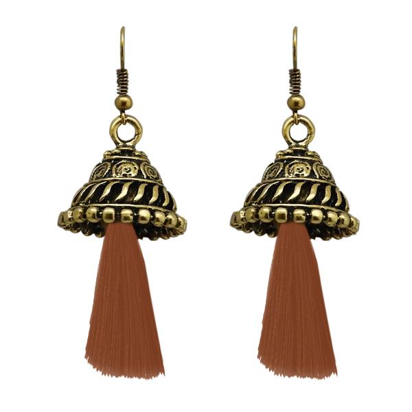 Jeweljunk Antique Gold Plated Brown Thread Earrings - 1312311B