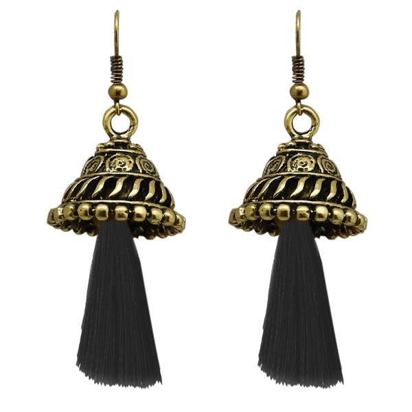 Jeweljunk Black Antique Gold Plated Thread Earrings - 1312311C