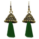 Jeweljunk Antique Gold Plated Green Thread Earrings - 1312311D
