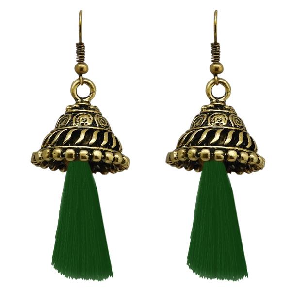 Jeweljunk Antique Gold Plated Green Thread Earrings - 1312311D
