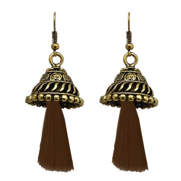 Jeweljunk Antique Gold Plated Brown Thread Earrings - 1312311E