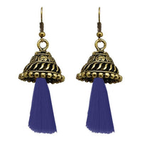 Jeweljunk Blue Antique Gold Plated Thread Earrings - 1312311F