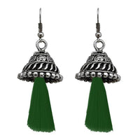 Jeweljunk Antique Gold Plated Green Thread Earrings - 1312312B