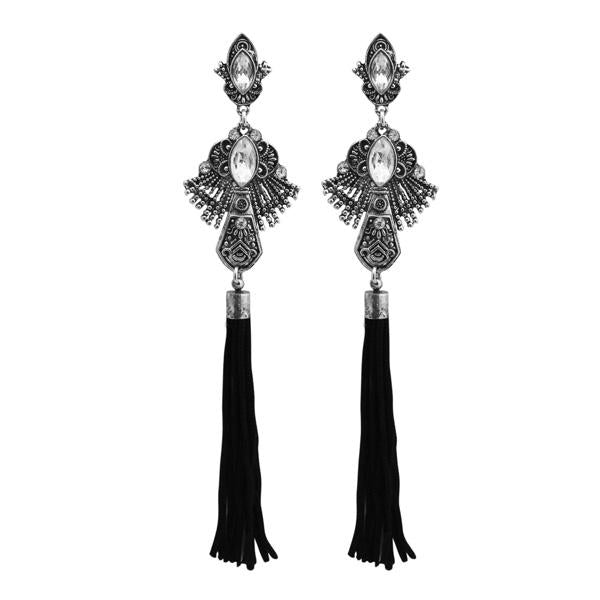 Tip Top Fashions Rhodium Plated Stone Thread Earrings - 1312313B