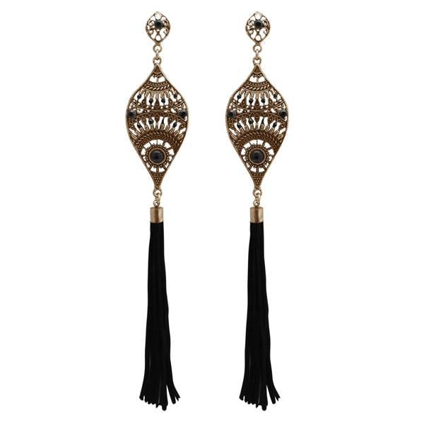 Tip Top Fashions Black Stone Antique Gold Thread Earrings - 1312314A