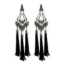 Jeweljunk Black Thread Rhodium Plated Earrings