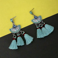 Jeweljunk Blue Austrian Stone Thread Earrings - 1312320A