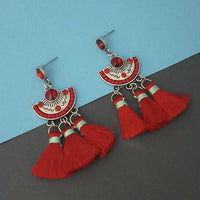 Jeweljunk Red Austrian Stone Thread Earrings - 1312320B