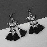 Jeweljunk Black Austrian Stone Thread Earrings - 1312320E