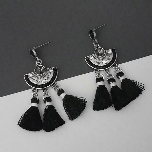 Jeweljunk Black Austrian Stone Thread Earrings - 1312320E