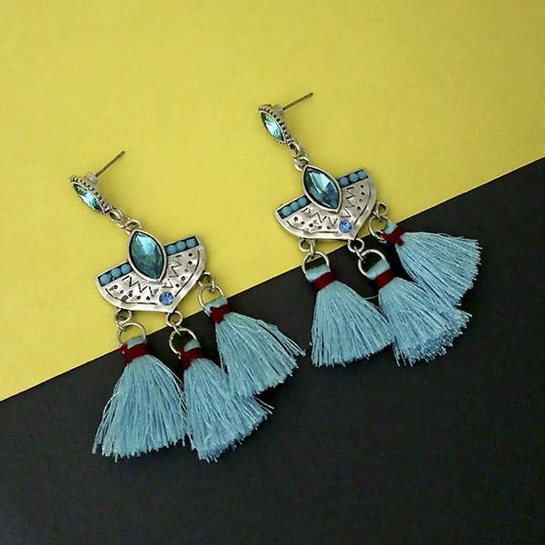 Jeweljunk Blue Austrian Stone Thread Earrings - 1312321A