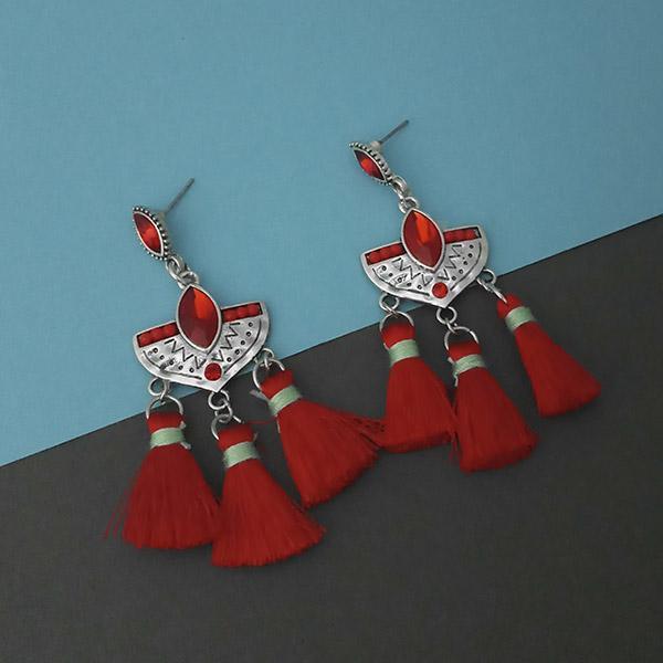 Jeweljunk Red Austrian Stone Thread Earrings - 1312321B