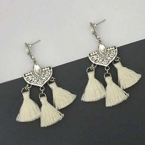 Jeweljunk White Austrian Stone Thread Earrings - 1312321F