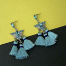 Jeweljunk Blue Austrian Stone Thread Earrings - 1312322A