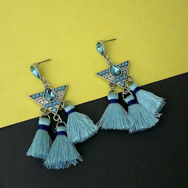 Jeweljunk Blue Austrian Stone Thread Earrings - 1312322A