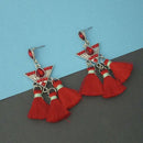 Jeweljunk Red Austrian Stone Thread Earrings - 1312322B