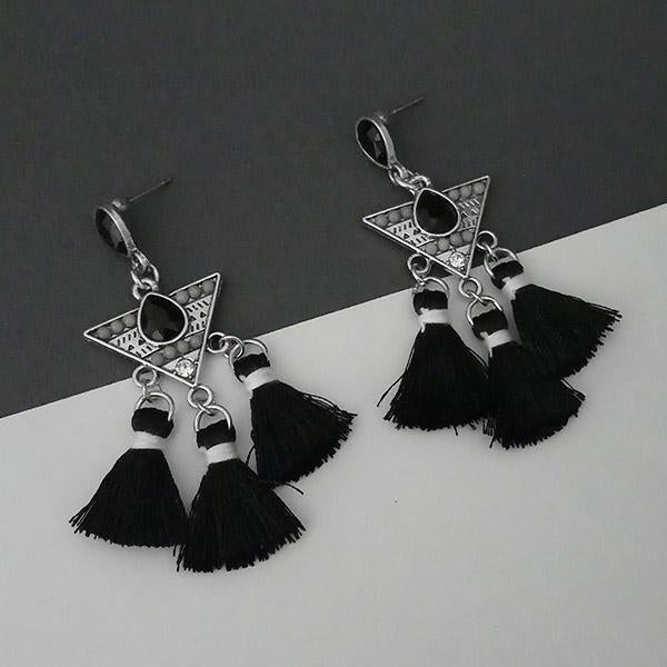 Jeweljunk Black Austrian Stone Thread Earrings - 1312322E