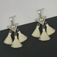 Jeweljunk White Austrian Stone Thread Earrings - 1312322F