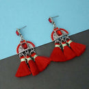 Jeweljunk Red Austrian Stone Thread Earrings - 1312323B