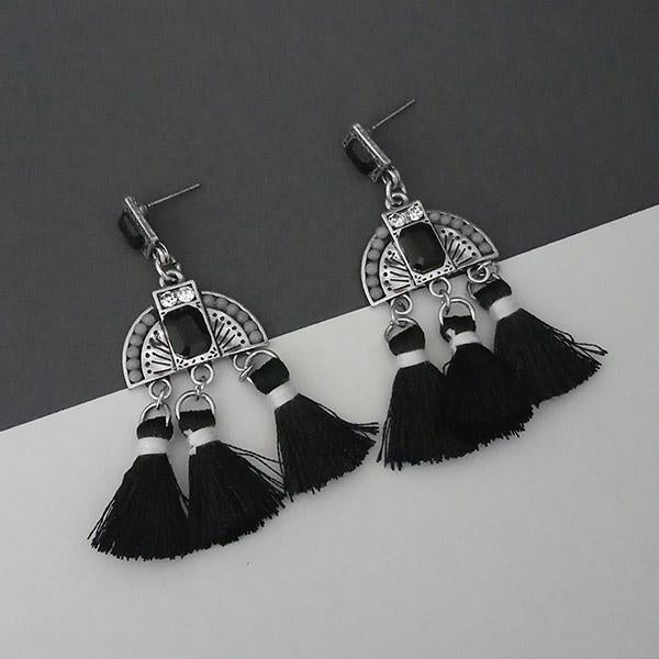 Jeweljunk Black Austrian Stone Thread Earrings - 1312323E