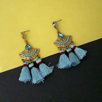 Jeweljunk Blue Austrian Stone Thread Earrings - 1312324A