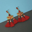 Jeweljunk Red Austrian Stone Thread Earrings - 1312324B