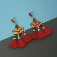 Jeweljunk Red Austrian Stone Thread Earrings - 1312324B