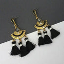Jeweljunk Black Austrian Stone Thread Earrings - 1312324E